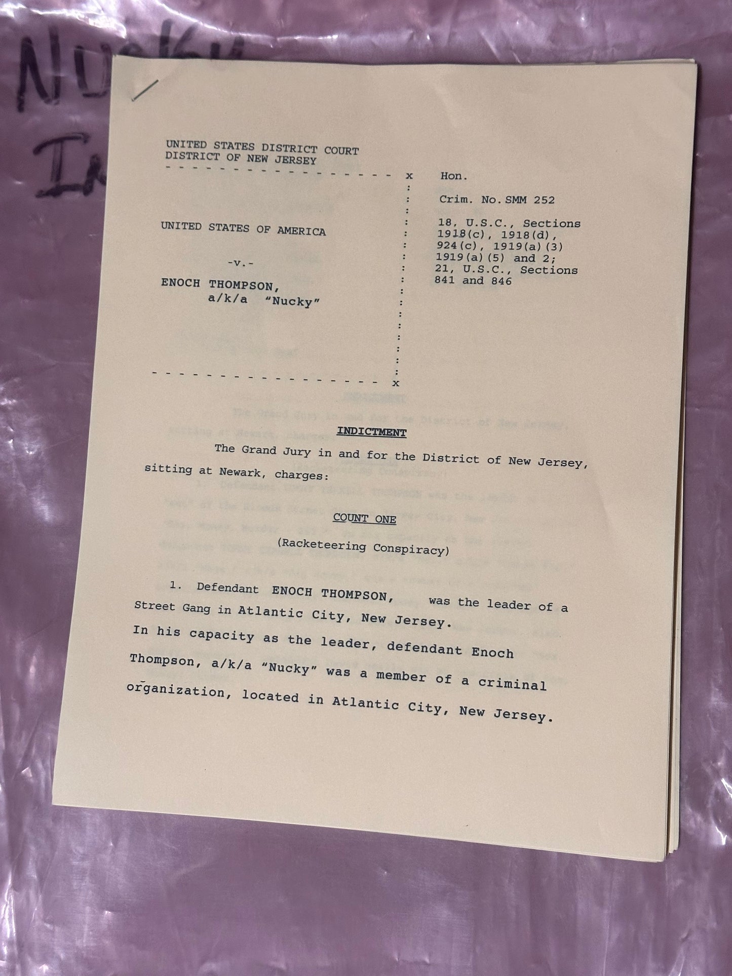 BOARDWALK EMPIRE: Nucky Thompson HERO Indictment Papers Prop