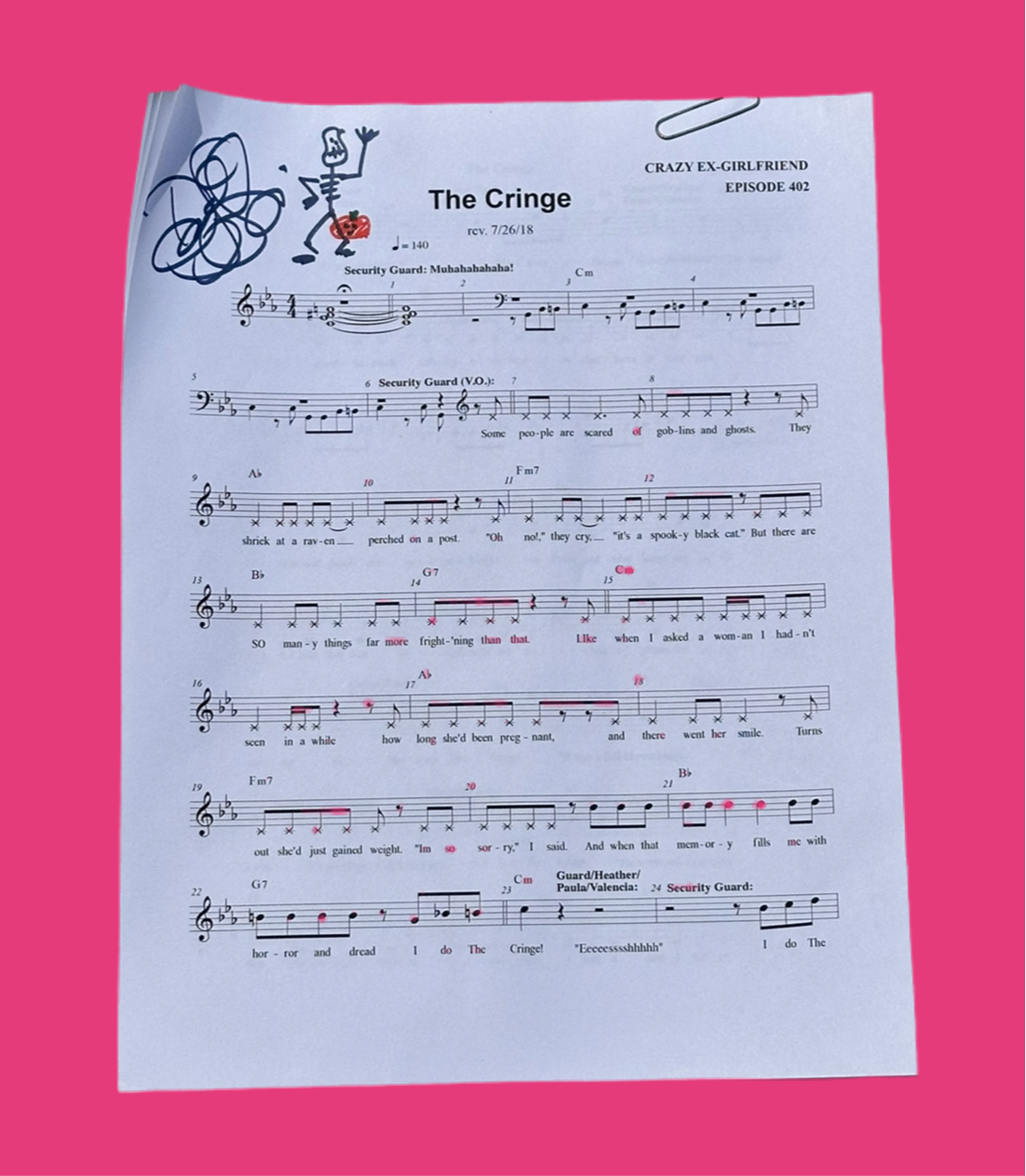 CRAZY EX GIRLFRIEND: Signed “The Cringe” Lyrics