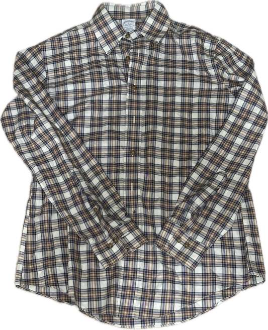 NEW GIRL: Schmidt's BROOKS BROTHERS Blue Yellow and Cream Plaid Button Long Sleeve Shirt (M)