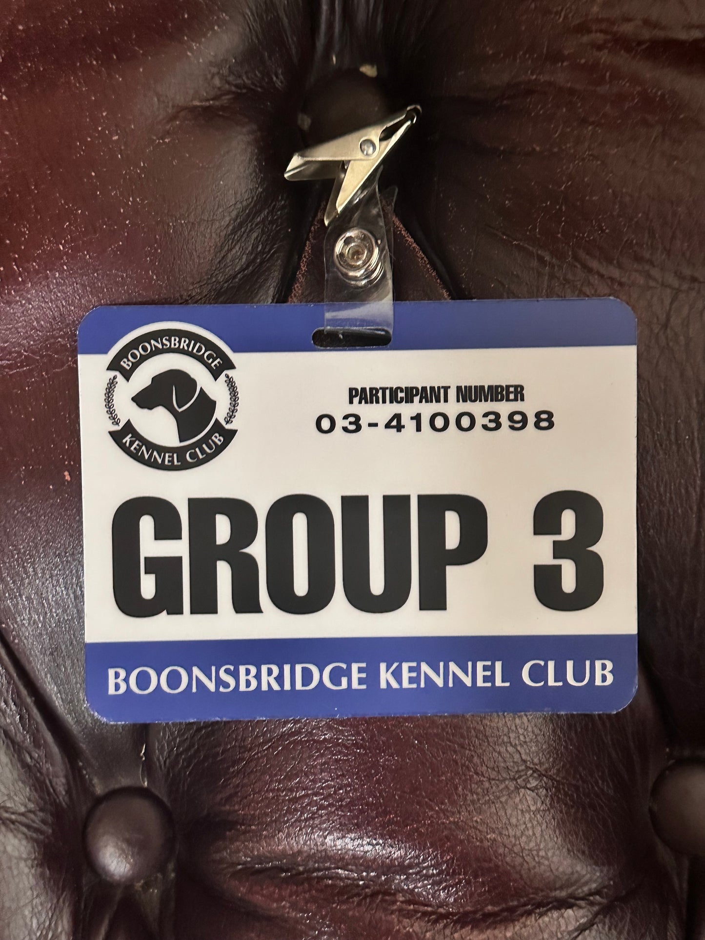 PARKS AND RECREATION: BOONSBRIDGE KENNEL CLUB GROUP HERO Participant Number Badge