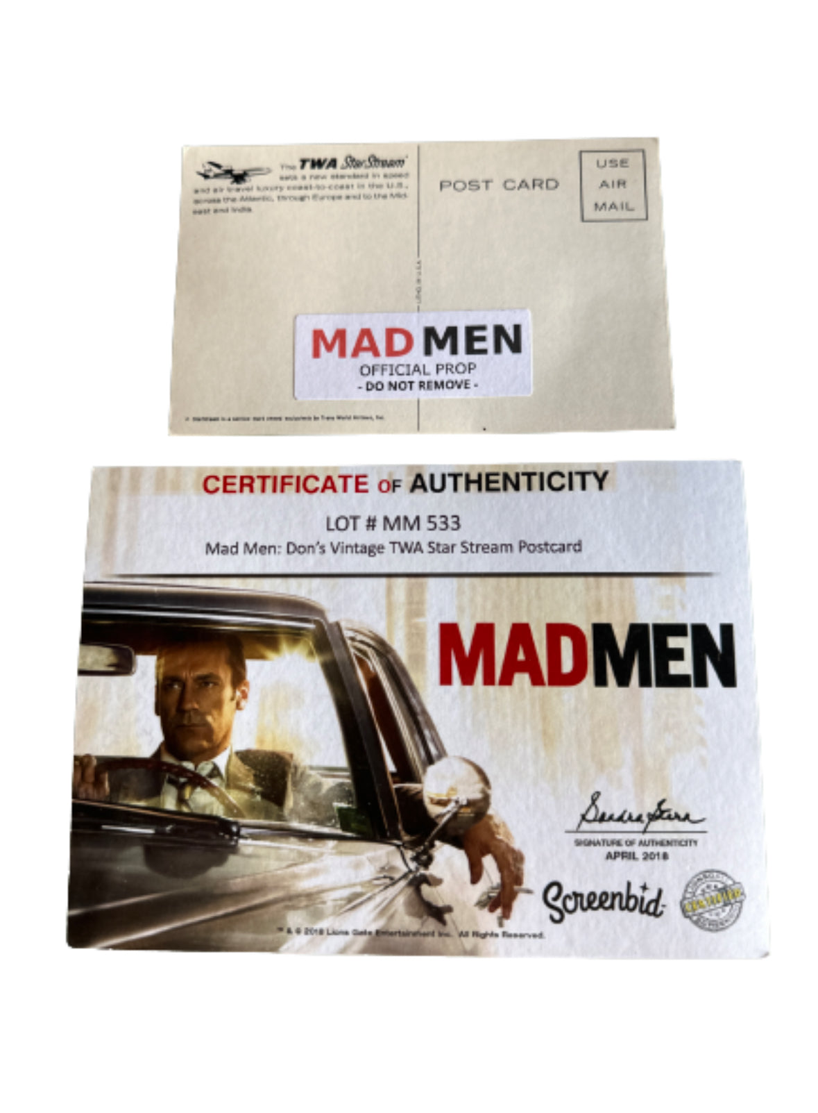 MAD MEN: Don Draper 1960s TWA Postcard