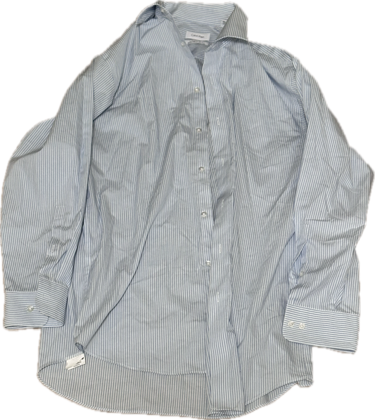BONES: Agent Sweets' Calvin Klein light Blue and White stripe Button Shirt (M)