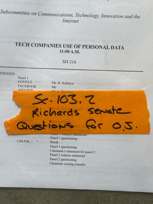 SILICON VALLEY: Richard's Senate Questions for O.J.