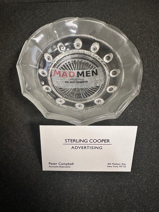 MAD MEN: Pete’s 1960s office Round Glass Ashtray & Business Card