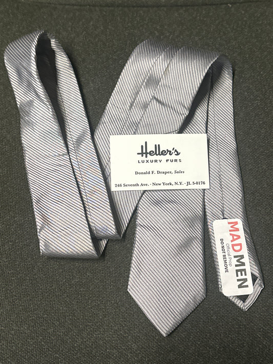 MAD MEN: Don Draper’s vintage Silver skinny silk Necktie and Business Card