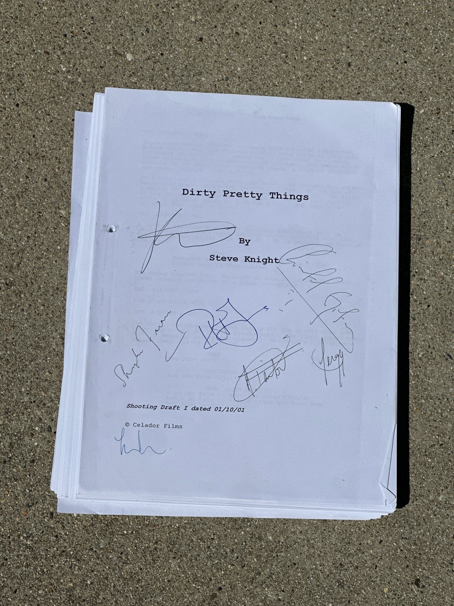 Dirty Pretty Things MOVIE: Director (Steve Knight) and Cast Signed Script from The MIRAMAX Archive