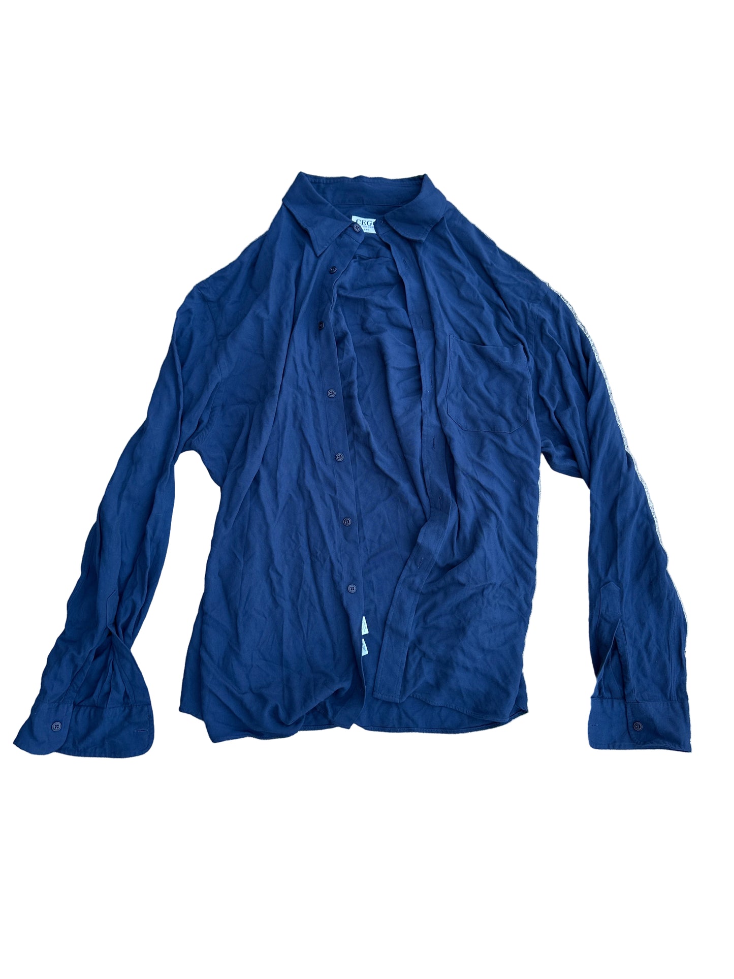 SHADES OF BLUE: Woz’s HERO Navy blue CEGO Custom Designer NYC Button Shirt (XL)