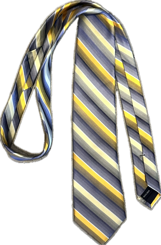 MAD MEN: Don Draper’s Mid-Century Yellow and Grey stripe necktie and Business Card