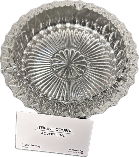 Mad Men: Roger's 1960s Mid Century Clear glass Ashtray and Business Card