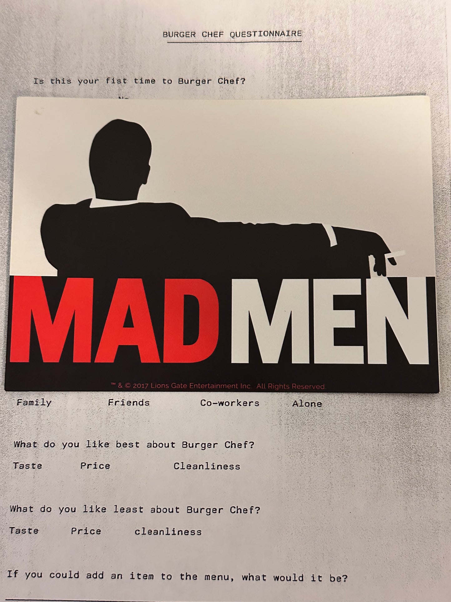 MAD MEN: Don Draper & Team Customer Research Questionaire from Ep.706