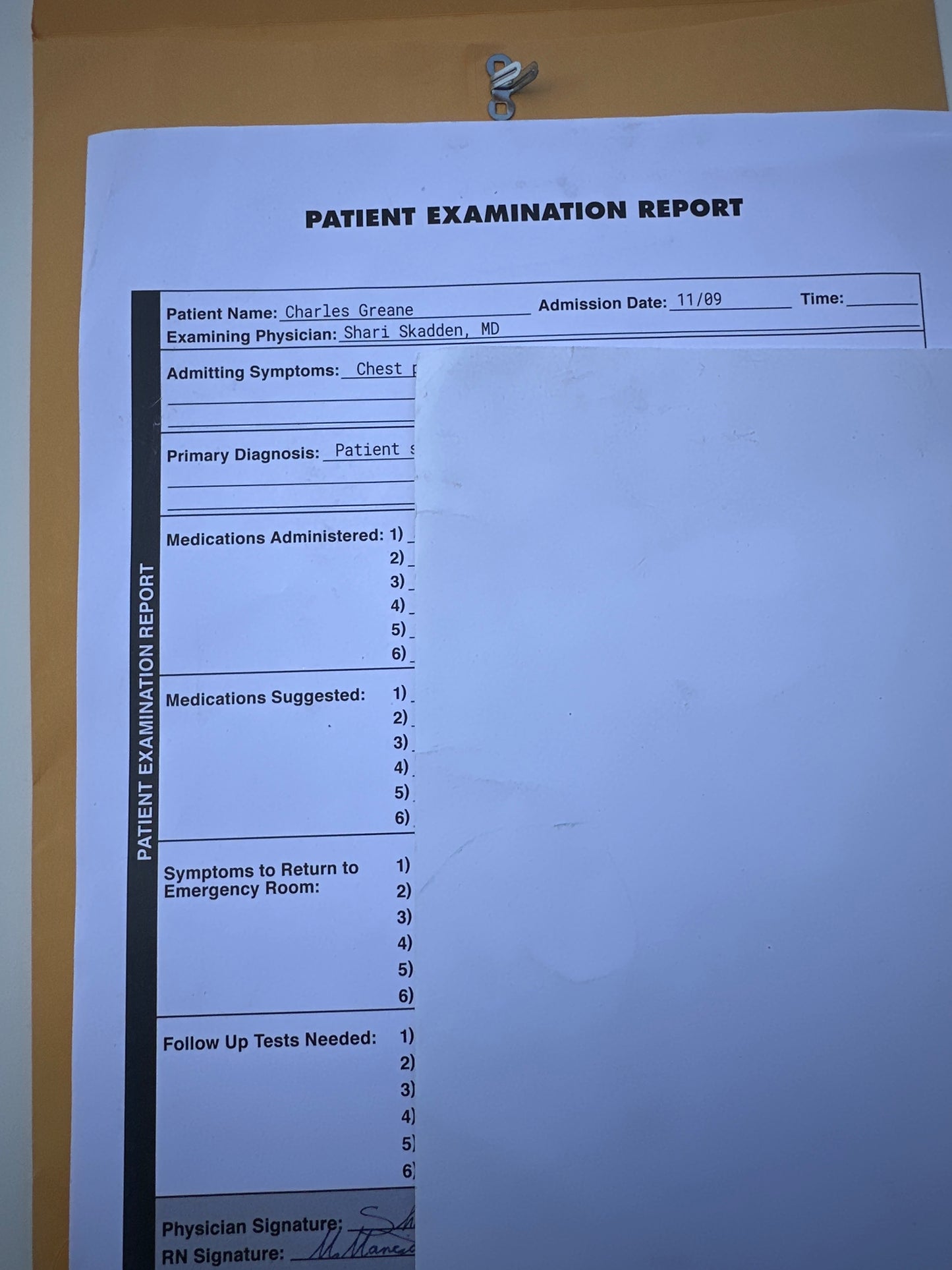 Ballers: Charles Greane's Patient Exam Report & Release Document (2)