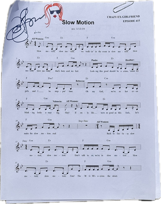 CRAZY EX GIRLFRIEND: Signed “Slow Motion” Lyrics