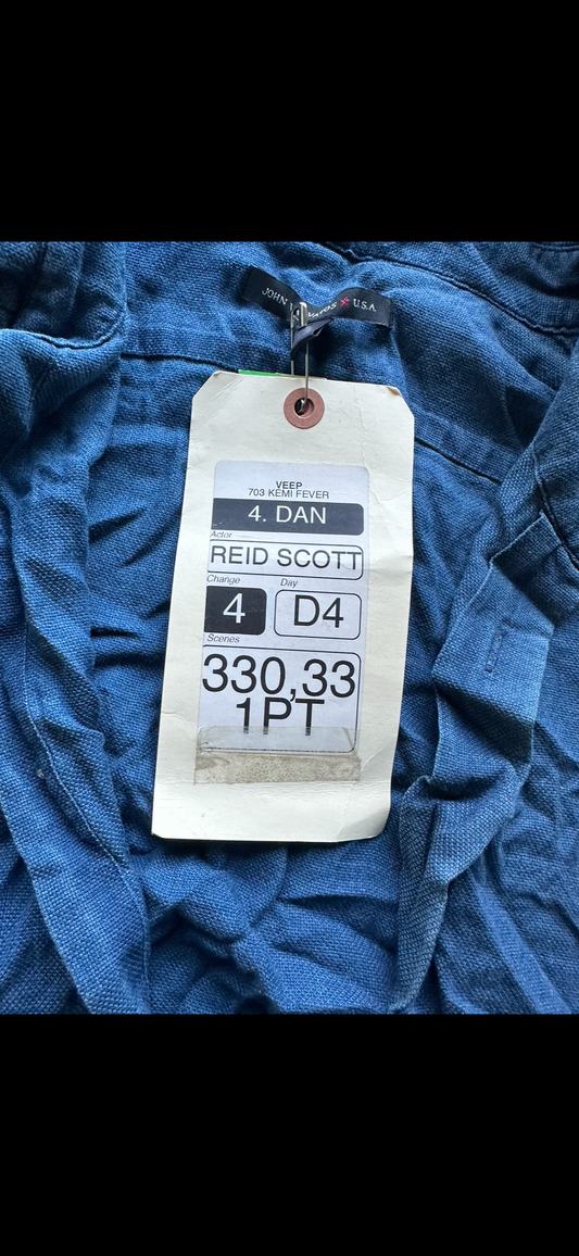 VEEP: Reed Scott “Dan Egan” JOHN VARVATOS Blue Denim Button Up Shirt and Show tag (L)