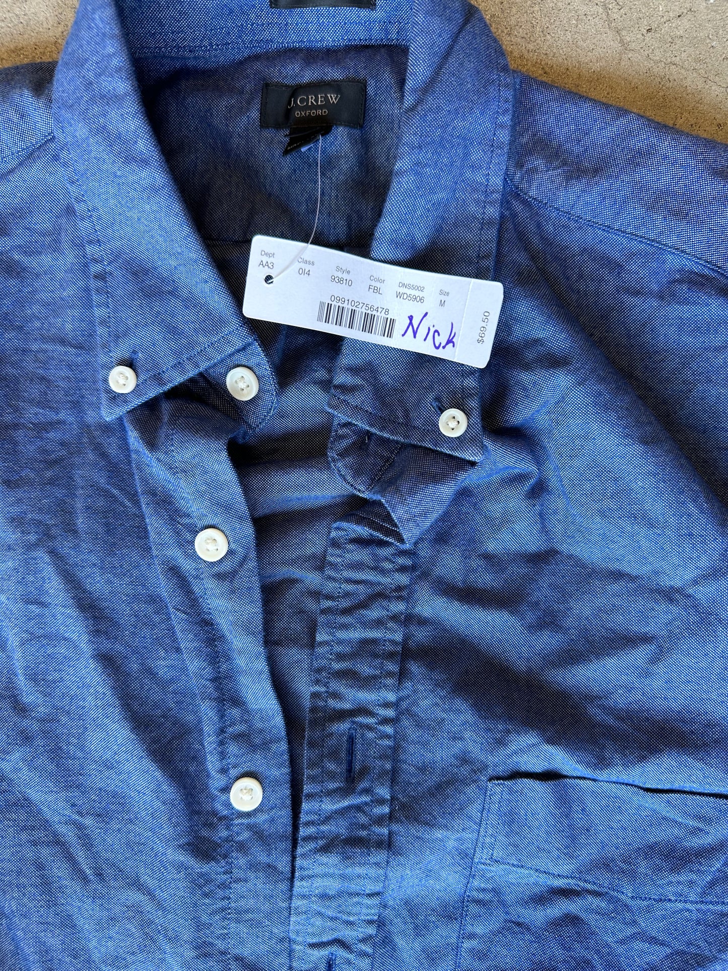 NEW GIRL: Nick's J Crew Blue Long Sleeve Denim Style Button Down Shirt (M)