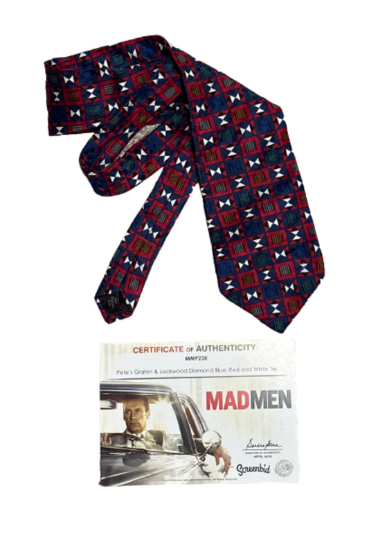 MAD MEN: Pete Campbell’s Vintage Red White Blue Patern Necktie and Business Card