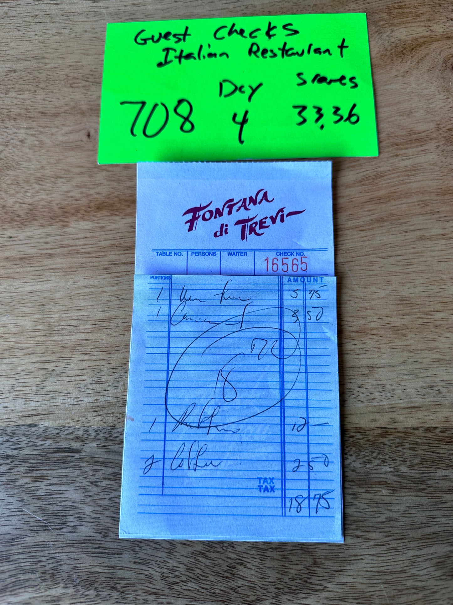 MAD MEN: Don Draper’s Italian Restaurant Guest Check prop from Ep. 708