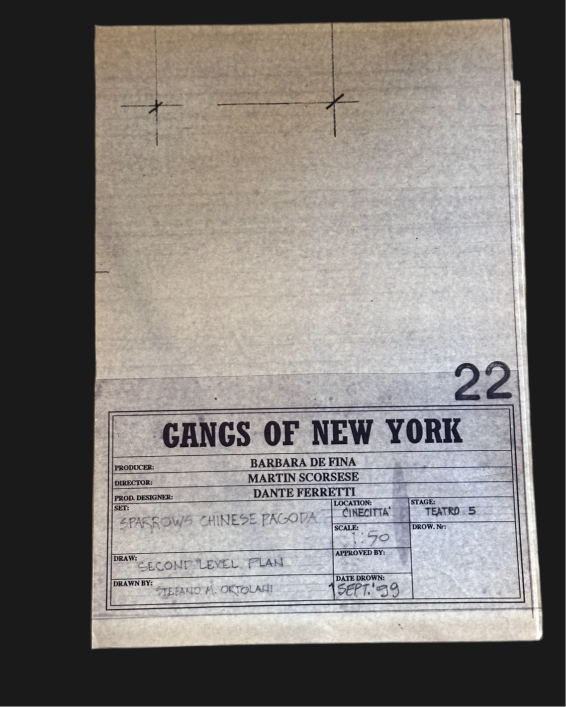 GANGS OF NEW YORK: Set Decoration Blue Print Drawing #22
