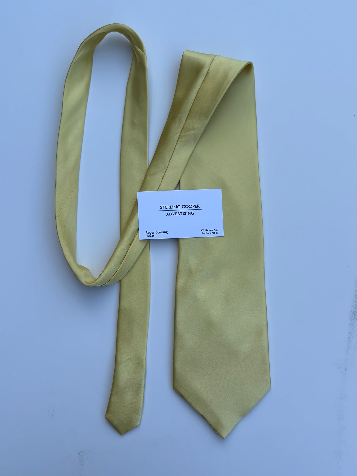 MAD MEN: Roger Sterling Mid-Century Yellow Silk handmade Necktie and Business Card