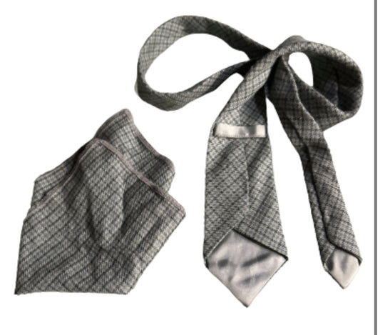 MAD MEN: Roger’s Mid-Century Hand Made Green Plaid Necktie, Pocket Square and Business Card