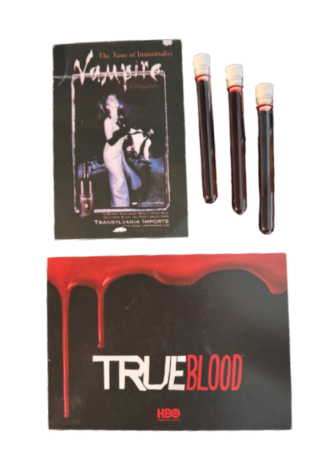 TRUE BLOOD:  Sookie’s Vampire Vineyards Flyer and Blood Vile Containers