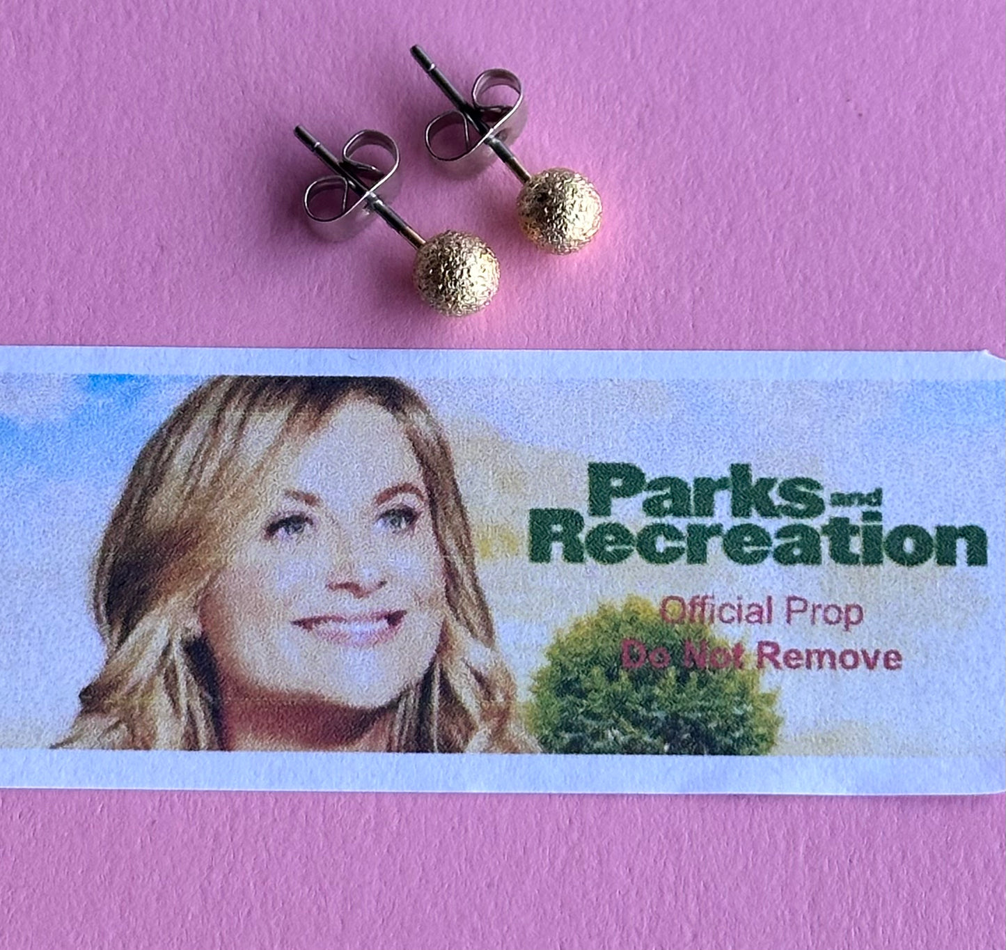 PARKS AND RECREATION: Leslie Knope HERO holiday gold ball Earrings