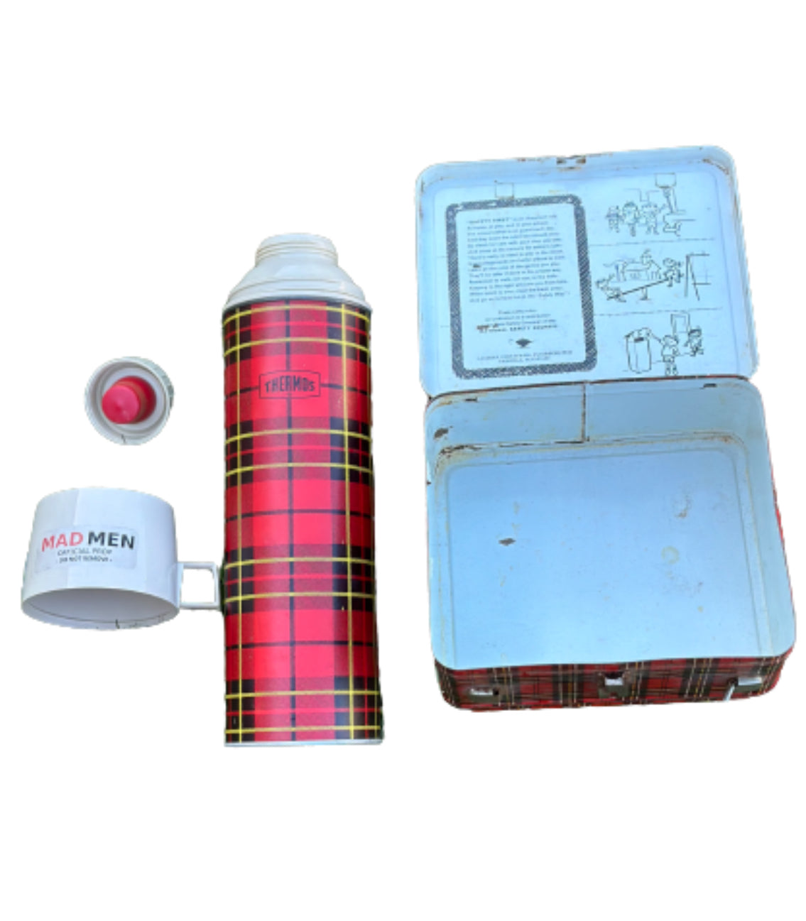 MAD MEN: Pete’s Vintage red plaid Thermos and Lunchbox