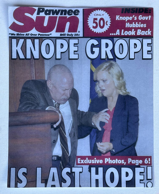 PARKS AND RECREATION: Leslie Knope's Pawnee Sun Newspaper “KNOPE GROPE” front page Prop