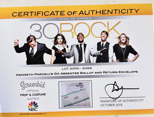 30 Rock: Kenneth & Ellen Parcell's GA Absentee Ballot and Return Envelope