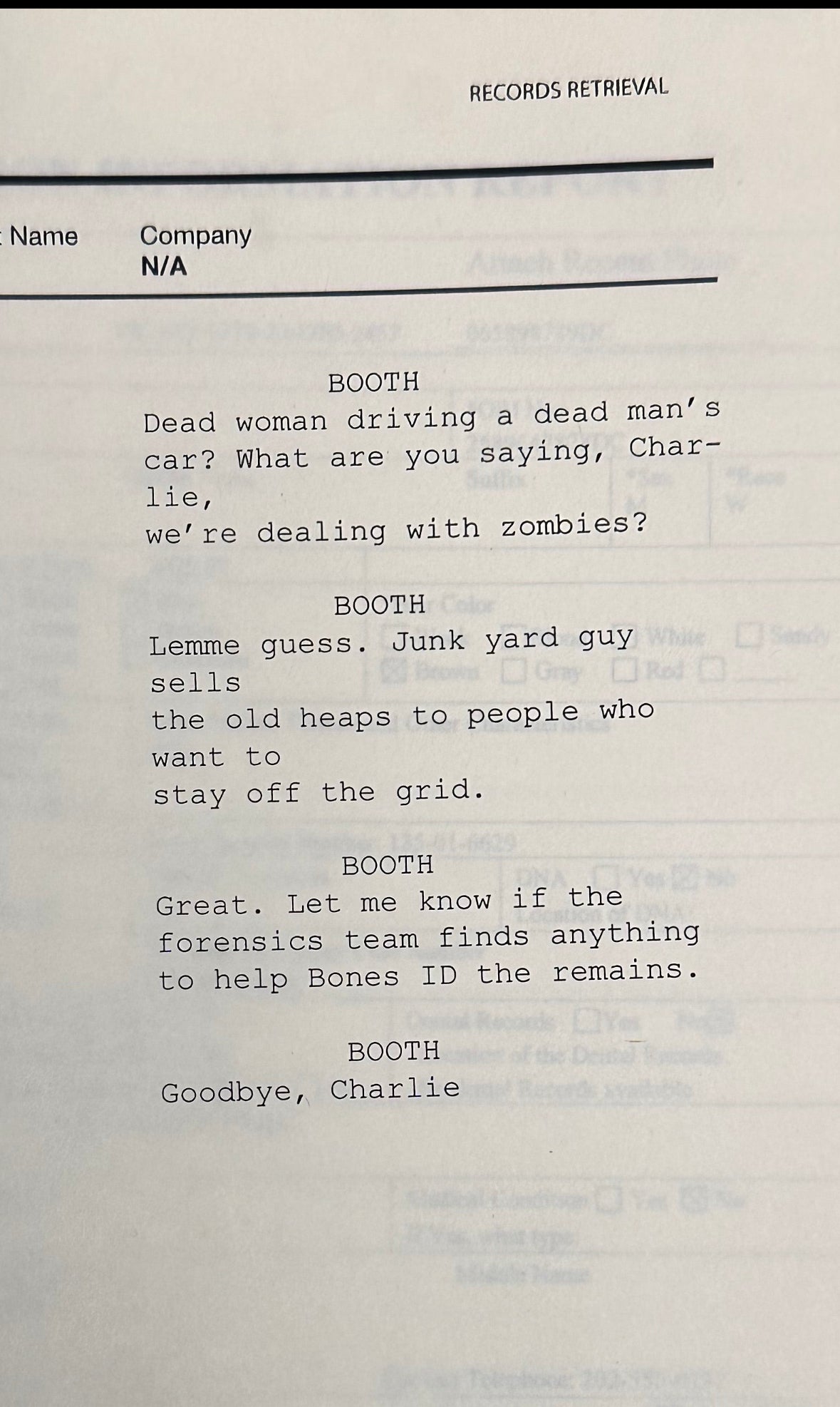BONES: Agent Booth’s HERO Script on FBI Documets
