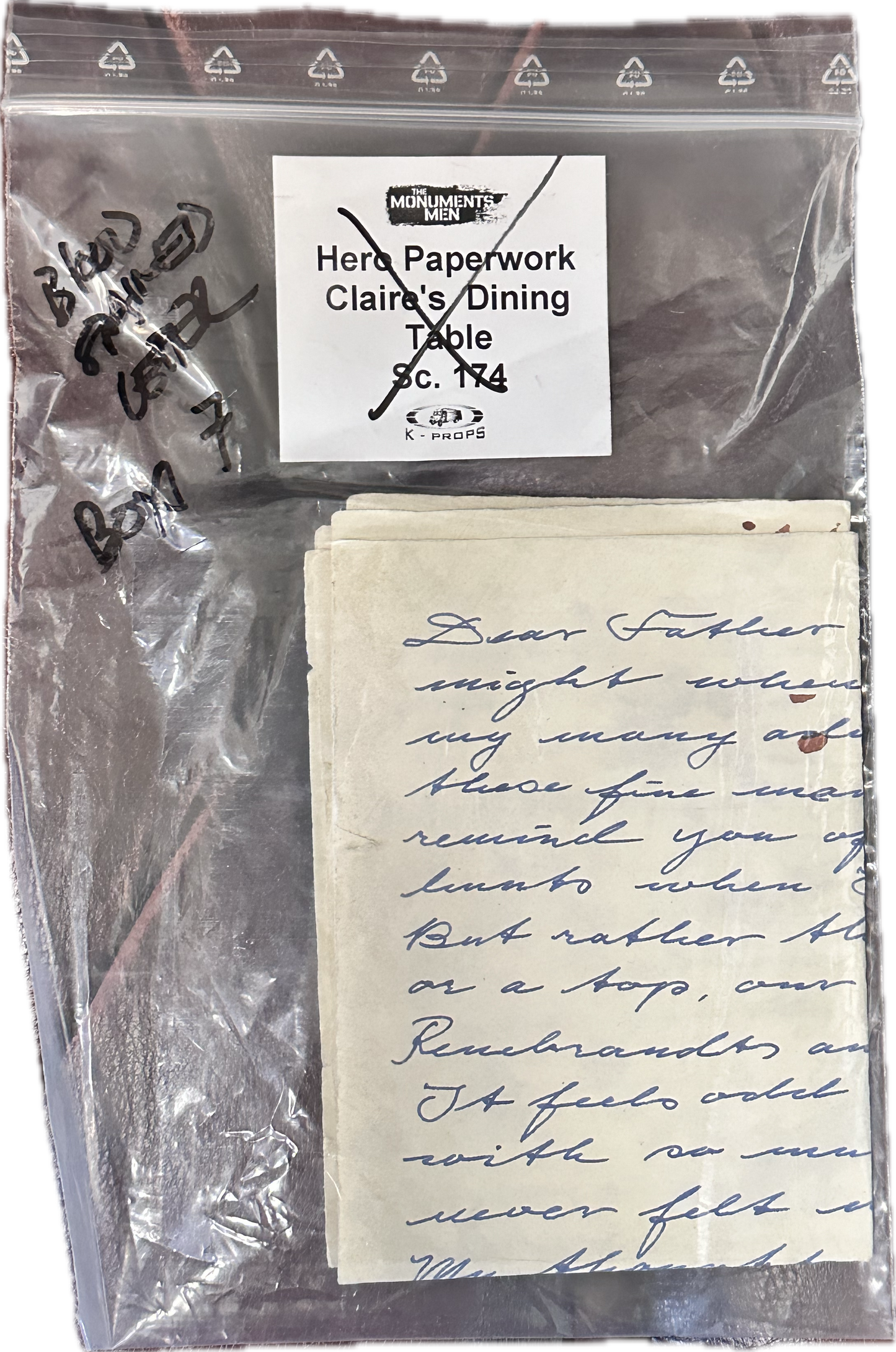MONUMENTS MEN: Claire's HERO blood stained letter from Apartment in Sc. 174