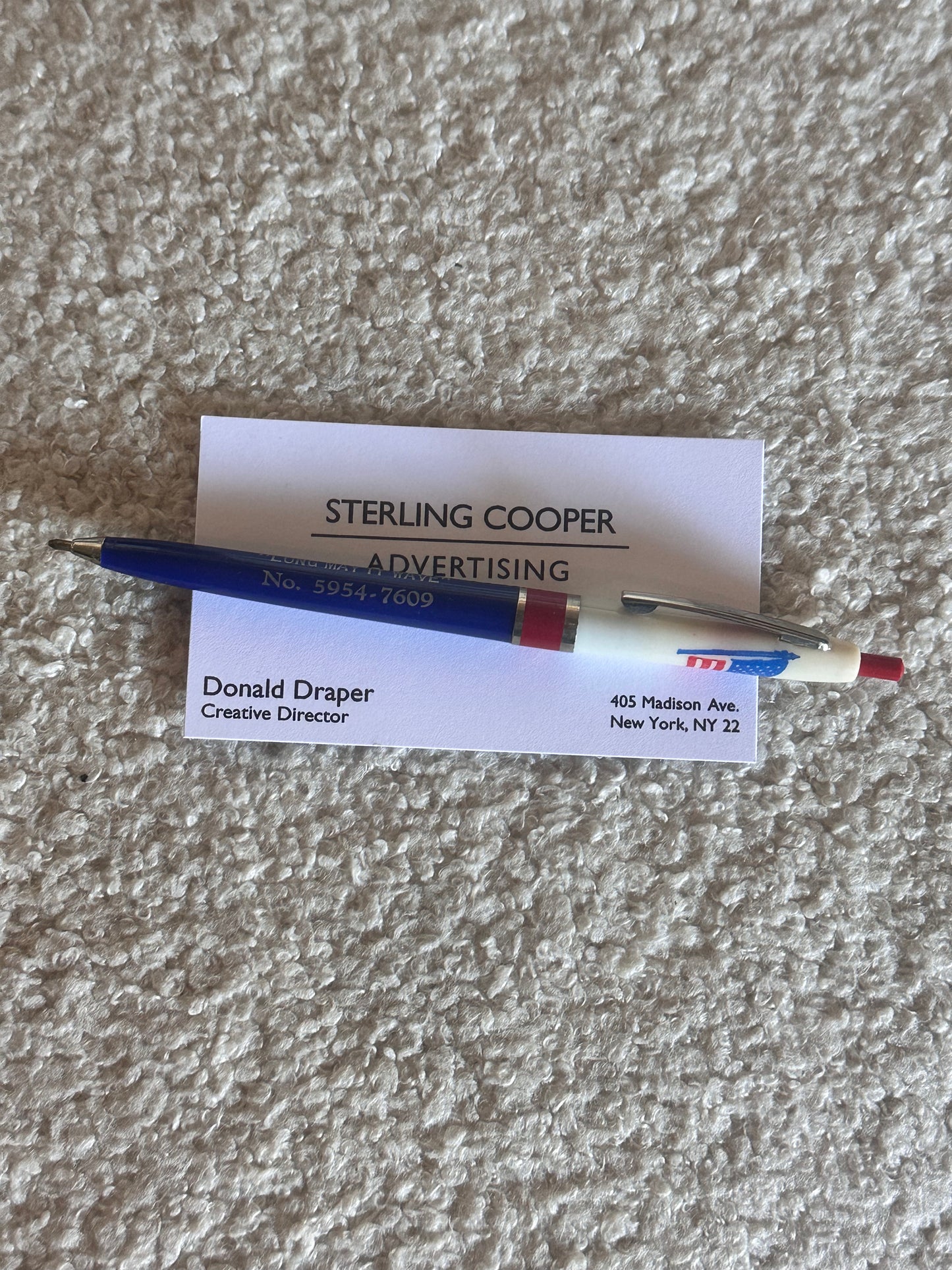 MAD MEN: Don's Business Card & vintage American Flag office Pen