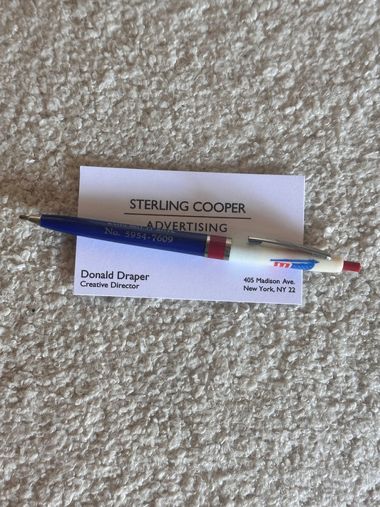 MAD MEN: Don's Business Card & vintage American Flag office Pen