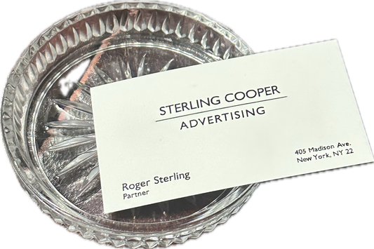 MAD MEN: Roger Sterling’s Mid Century Crystal Glass Ashtray & Business Card