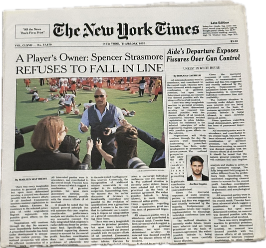 BALLERS: Spencer’s NY Times front Page Episode Custom Prop