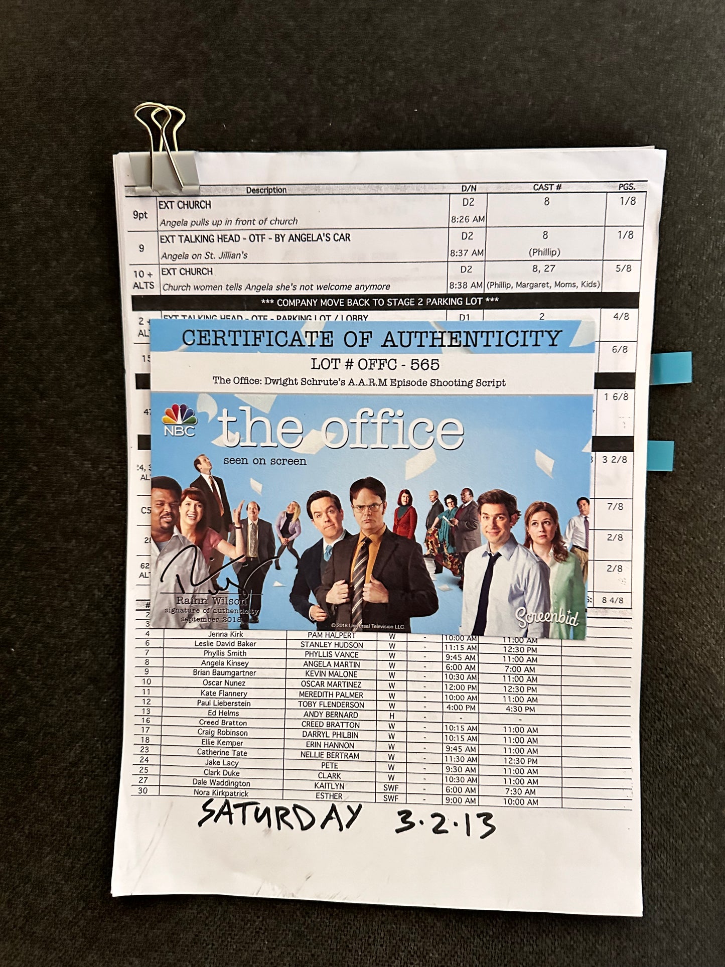The Office: Dwight Schrute's A.A.R.M Episode Shooting Script