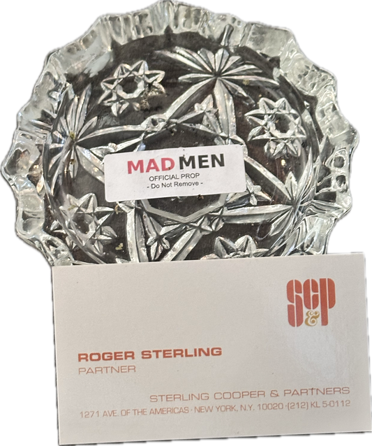 MAD MEN: Roger's 1965 Mid Century Circular Clear Glass Ashtray and Business Card