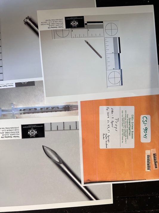 CSI: Nick Stokes Syringe and Needle Evidence Photos from Ep 1009 Sc 47, 51