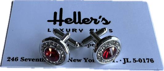 Mad Men: Don Draper Vintage Silver and Red faux diamond Cufflinks & Business Card