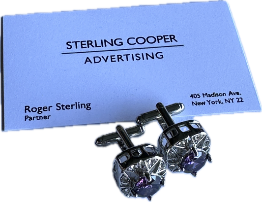 Mad Men: Roger Sterling Silver and Purple Cufflinks & Business Card