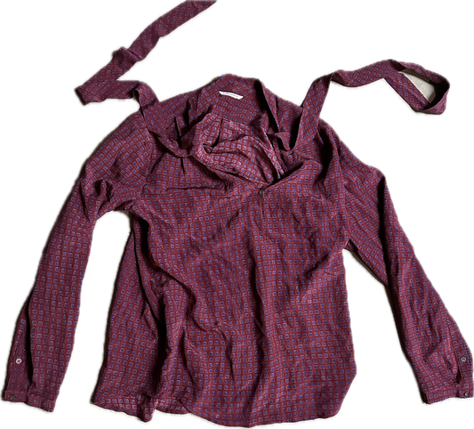 PARKS AND RECREATION: April's CLUB MONACO Maroon and Purple Square pattern Shirt (S)