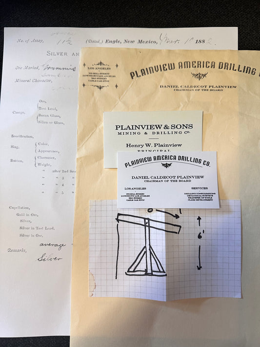 There Will Be Blood: Daniel's Business Cards, Letterhead & Invoice and Drawing inside Daniel’s sport coat from Sc. 17