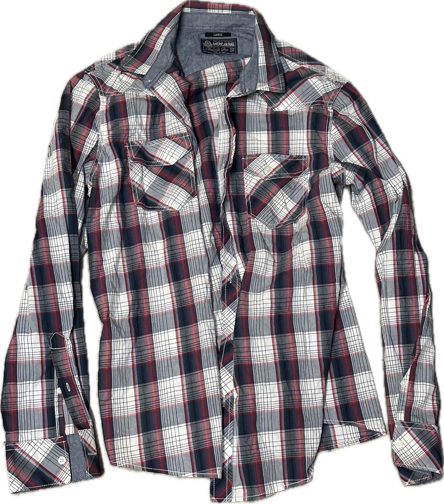 JUSTIFIED: Raylan's AMERICAN EAGLE HERO LONG-sleeve plaid button Shirt (M)