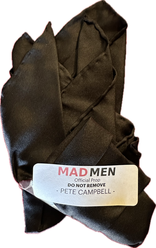 MAD MEN: Pete Campbell’s Mid-Century black silk Pocket Square and Business Card