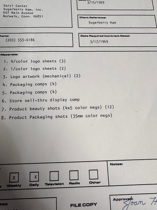 MAD MEN: Joan's SC&DP PLAYTEX Job Sheet