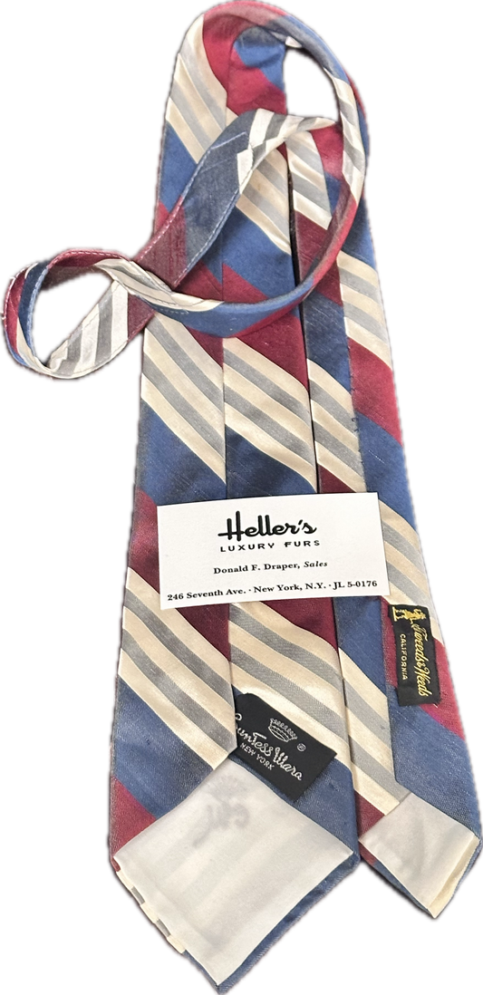 MAD MEN: Donald Draper Mid-Century Striped Necktie and Sterling Cooper Business Card