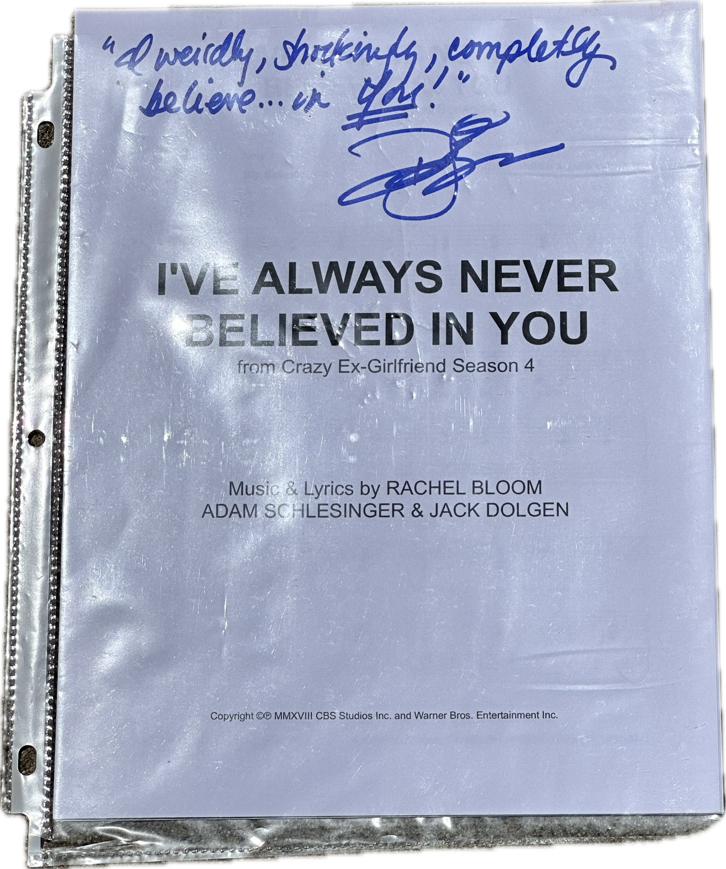 CRAZY EX GIRLFRIEND: Signed “I’ve Always Never Believed in You” Lyrics