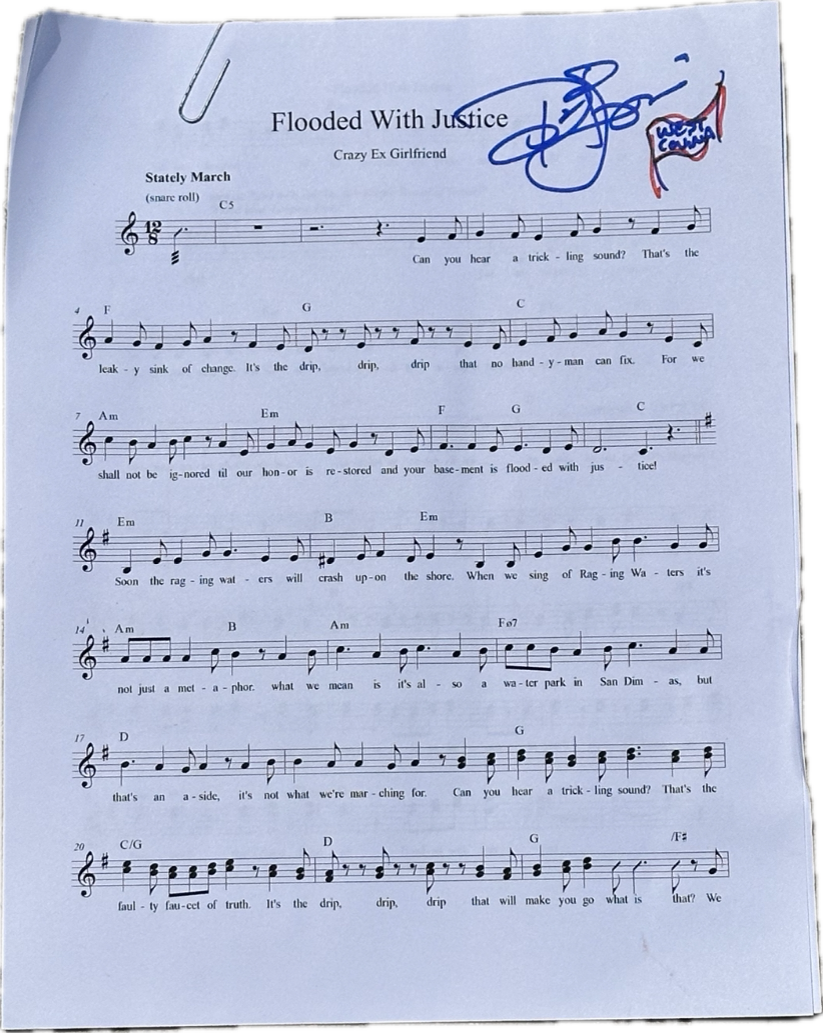 CRAZY EX GIRLFRIEND: Signed “Flooded with Justice” Lyrics