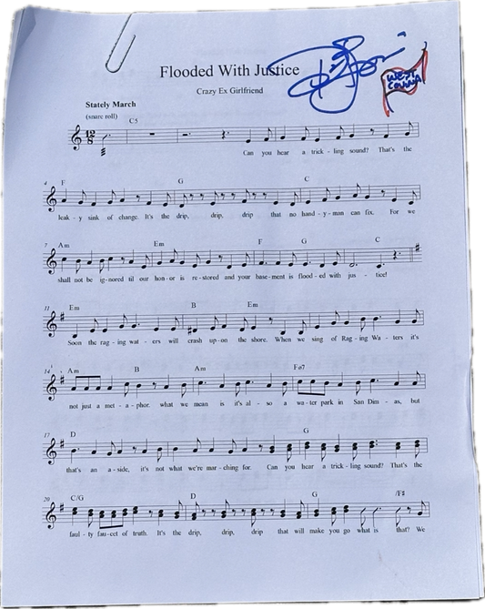 CRAZY EX GIRLFRIEND: Signed “Flooded with Justice” Lyrics