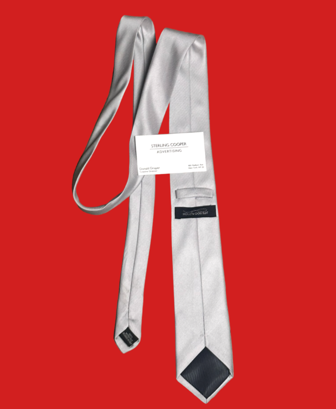 MAD MEN: Don Draper’s Silver Silk Necktie and Business Card