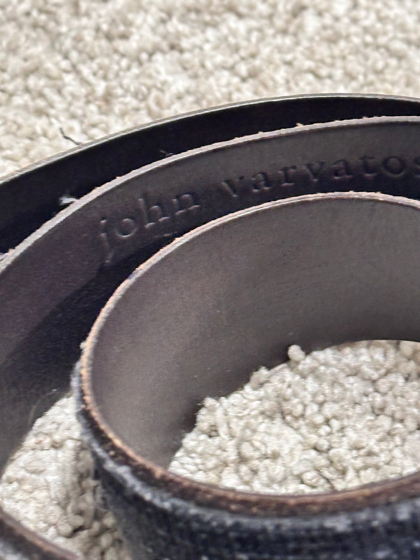 THE GENTLEMEN: Michael's JOHN VARVATOS Silver Buckle Full Grain Hide Leather Belt(36)